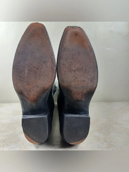 Vintage Dan Post Ostrich Leather Black Cowboy Boots, Size Men's 8.1/2 Pull-On - Picture 6 of 16